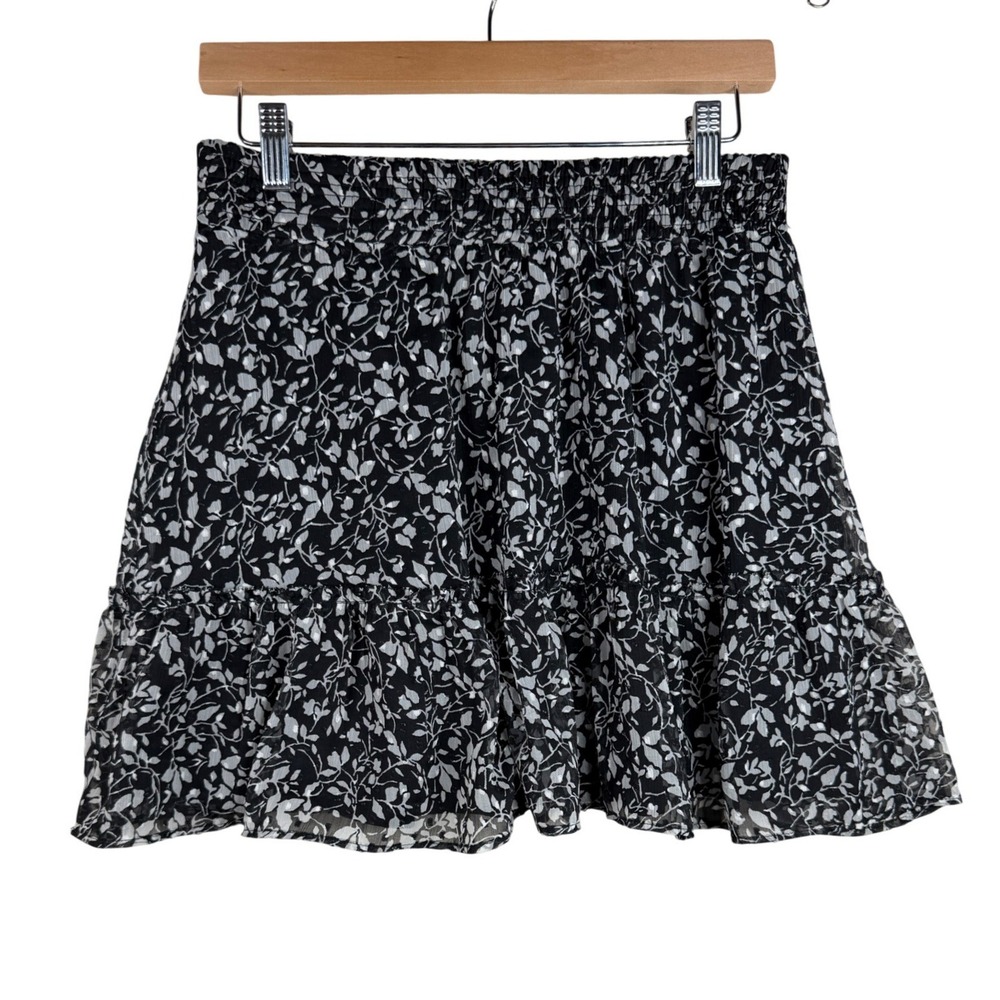 LOFT Black Floral Sheer Flowy Stretch Pull On Mini Skirt Women's S